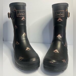 Joules Black and Pink Winter Rain Boots